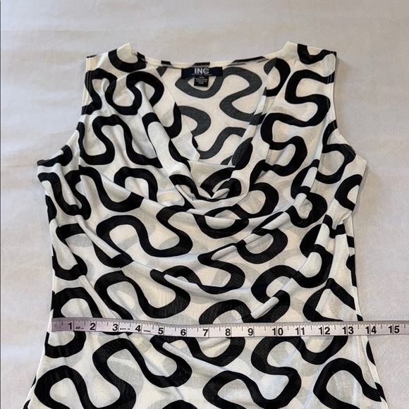 INC International Concepts Blouse Cowl Neck Black White Sleeveless Shirt Top SzM - Picture 7 of 9